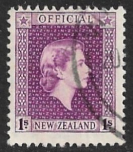 NEW ZEALAND 1954 QE2 1sh Rose Violet OFFICIAL Sc O106 VFU