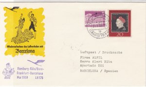 Spain 1959 Hamburg-Barcelona Lufthansa LH176 Slogan Stamps Flight Cover Rf 27152