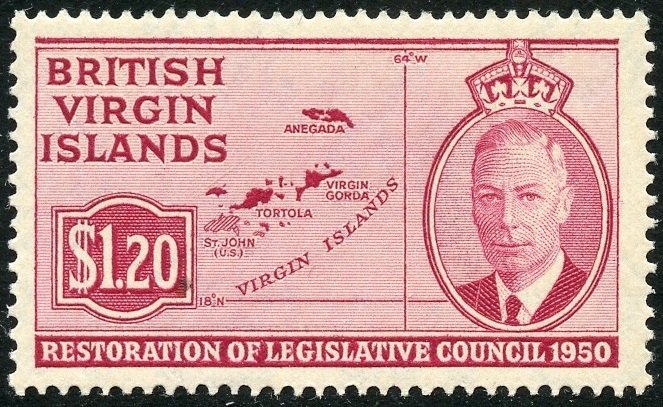 British Virgin Islands Scott 101 Unused OG -$1.20 Map of the Islands - SCV $3.50