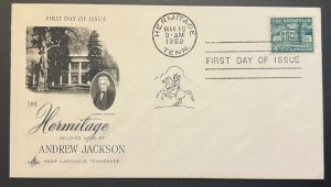 HERMITAGE/ANDREW JACKSON #1037 MAR 16 1959 HERMITAGE TN FIRST DAY COVER BX4