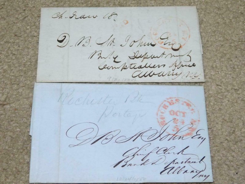 2 STAMPLESS - D.B. JOHN, CHIEF CLERK  BANK DEPT., ALBANY, 1849 & 1830, BANKING