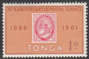 Tonga 1961 MH Sc #114 1p Stamp of 1886 75th ann Postal Service