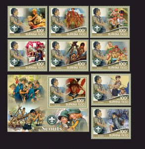 Stamps. Scouts 2023 year block + 8 stamps perforated Burkino Faso NEW