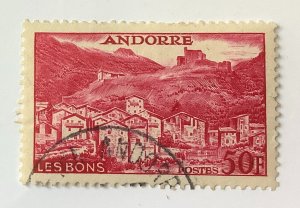 Andorra, FR 1955-58 Scott 139 used - 50fr, Landscape, Les Bons