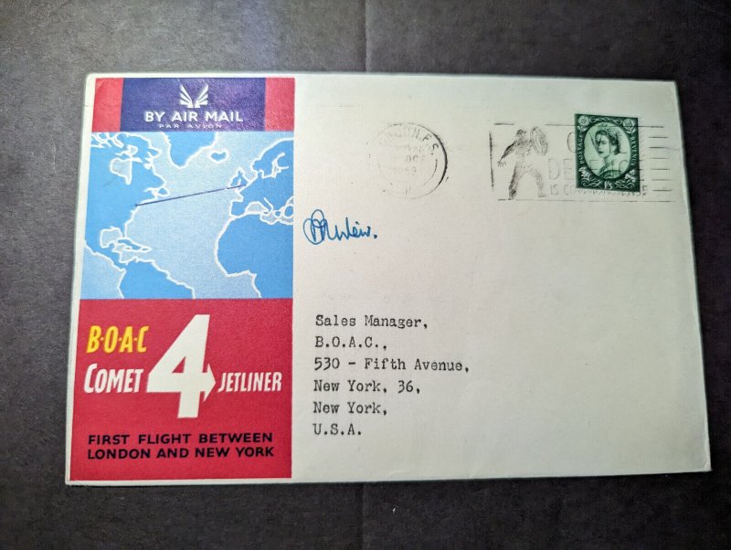 1958 England Airmail First Flight Cover FFC London FS to New York NY USA BOAC