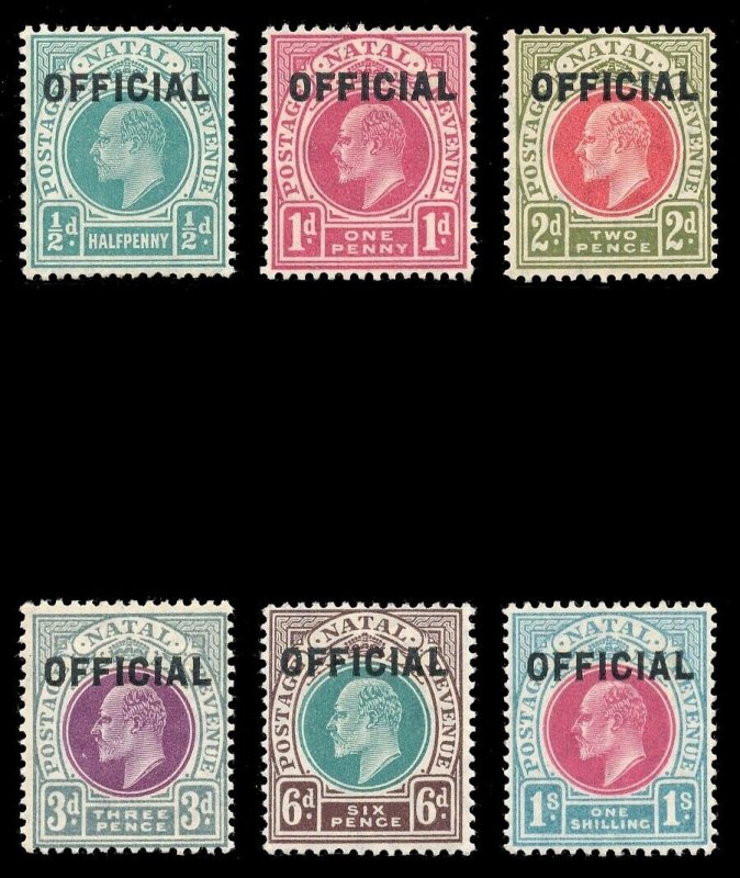 Natal 1904 KEVII Official set complete very fine mint. SG O1-O6. Sc O1-O6.