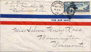 United States Virginia Richmond 1928 numeral duplex  10c Lindbergh Airmail.
