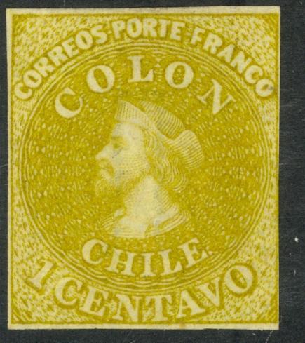 CHILE 1862 1c Lemon Yellow COLUMBUS London Printing Sc 11 MNG