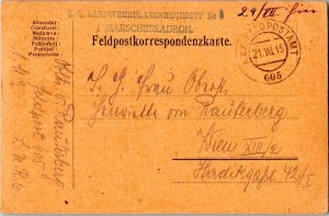 Austria Soldier's Free Mail 1915 K.u.K. Feldpostamt 605 Feldpostcard to Wien ...