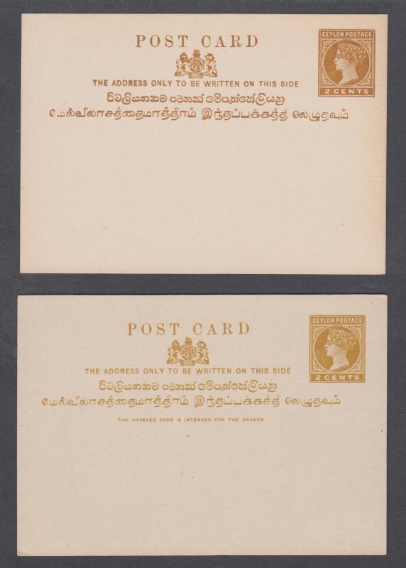 Ceylon H&G 34,35, mint. 1896 2c yellow olive QV postal card & reply card