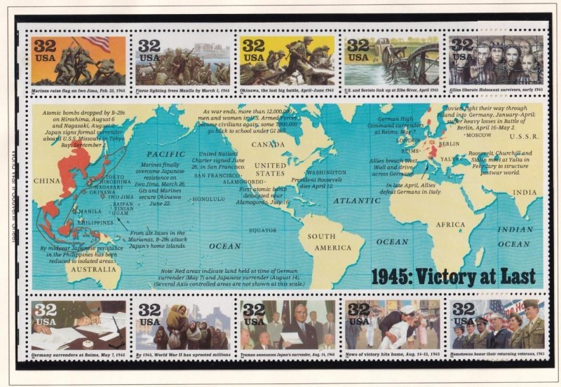 USA VF-MNH 1945 VICTORY AT LAST WORLD WAR 11 S/SHEET PO FRESH