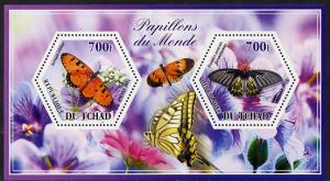 Chad 2014 Butterflies #7 perf sheetlet containing two hex...