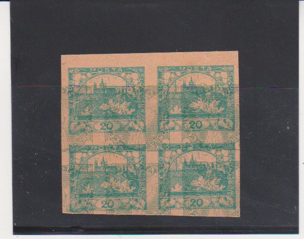 Czechoslovakia Hradcany Mi.# 4 Proof  Bluish Green Color Block of 4 Dbl Overp MH