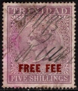 1890 Trinidad & Tobago Revenue 5 Shillings Queen Victoria Free Fee Used