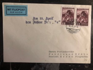 1938 Vienna Germany Austria Anschluss Cover to Essen Airmail Flughafen