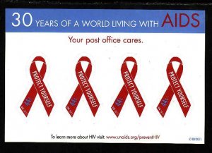 United Nations New York-Sc#1028- id8-unused NH card with 4 Aids ribbons-self-adh