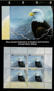 NOVA SCOTIA #9M 2000 BALD EAGLE CONSERVATION STAMP MINI SHEET OF 4 IN FOLDER