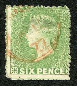 St Vincent SG26 6d Pale Green Wmk Star S/Ways Perf about 15 Cat 450 pounds