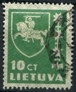 Lithuania Sc#301 Used, 10c grn, Definitive - Coat of Arms - Vytis (1937-1939)...