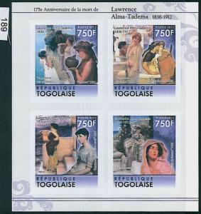 TOGO, ERROR, 2011 IMPERF SHEET: 175 anniv. death of Lawrence Alma-Tadema, Art