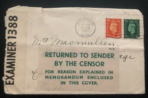 1941 Cheltenham England Returned To Sender By Censored Cover To Cork Ireland