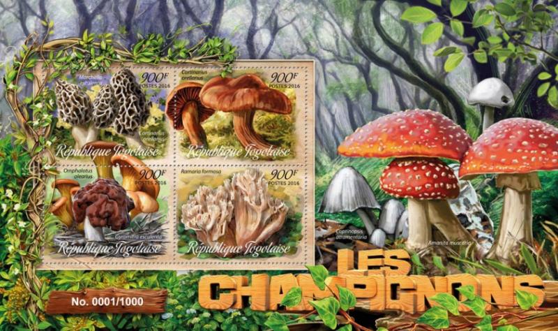 TOGO - 2016 - Mushrooms - Perf 4v Sheet - MNH