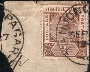 MALAYA STRAITS SETTLEMENTS 1901 piece TANJONG PAGAR cds....................12952