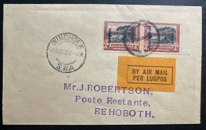 1931 Windhoek South West Africa Airmail First Flight Cover FFC To Rehoboth