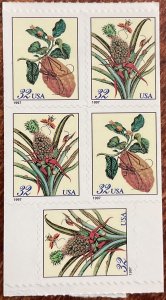 US #3129b MNH Booklet Pane of 5 Merian Botanical Prints L42