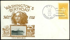 FEB 22 1949 Gmahle Cover, USS ORION (AS-18) Cancel, Washington's Birthday Cachet