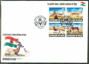 NIGER 2013 GAZELLE   SHEET  FIRST DAY COVER