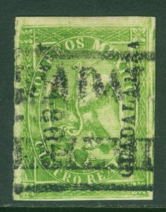 MEXICO 1864  Eagle 4r green - Guadalajara 71 - dist. ovpt  Sc# 24a  used VF