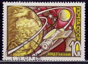 Russia, 1969, Zond 5 Orbiting Moon,10k, Scott# 3579, used