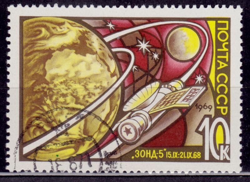 Russia, 1969, Zond 5 Orbiting Moon,10k, Scott# 3579, used