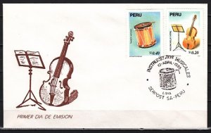 Peru, Scott cat. 1099-1100. Musical Instruments issue. First day cover. ^