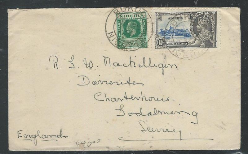 NIGERIA (P2504B) KGV 1/2D+SILVER JUBILEE 1 1/2D BURUTU TO ENGLAND