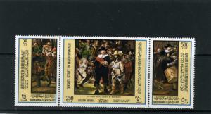 ADEN QU'AITI 1967 PAINTINGS STRIP OF 3 STAMPS MNH 