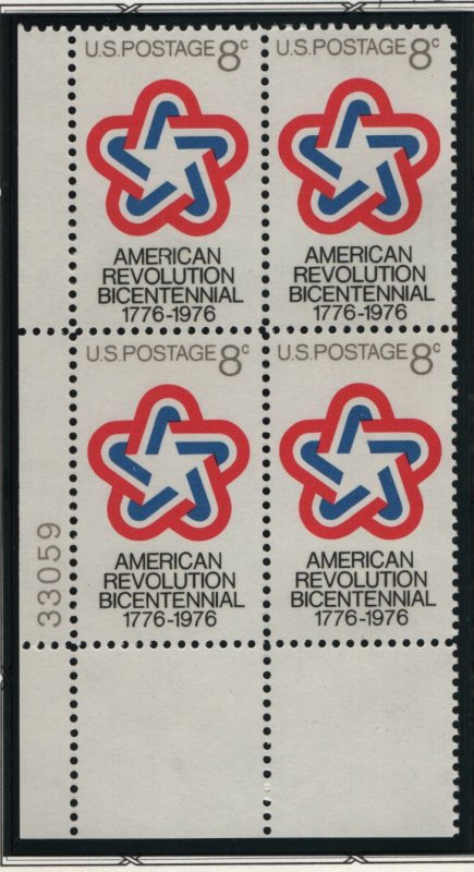 US, 1432, MNH, PLATE BLOCK, 1971, OFFICIAL BICENTENNIAL SYMBOL