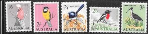 Australia  #369-373  Birds   (MLH)  CV $17.75