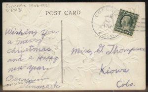 USA 1910 CONCRETE Fremont Colorado DPO Cover Christmas Helbock R3 Postcard 94200