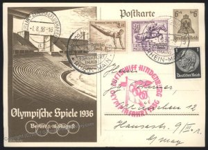 Germany 1936 Berlin Olympics Hindenburg LZ129 Zeppelin Mi32Ia Flown Cover 110200