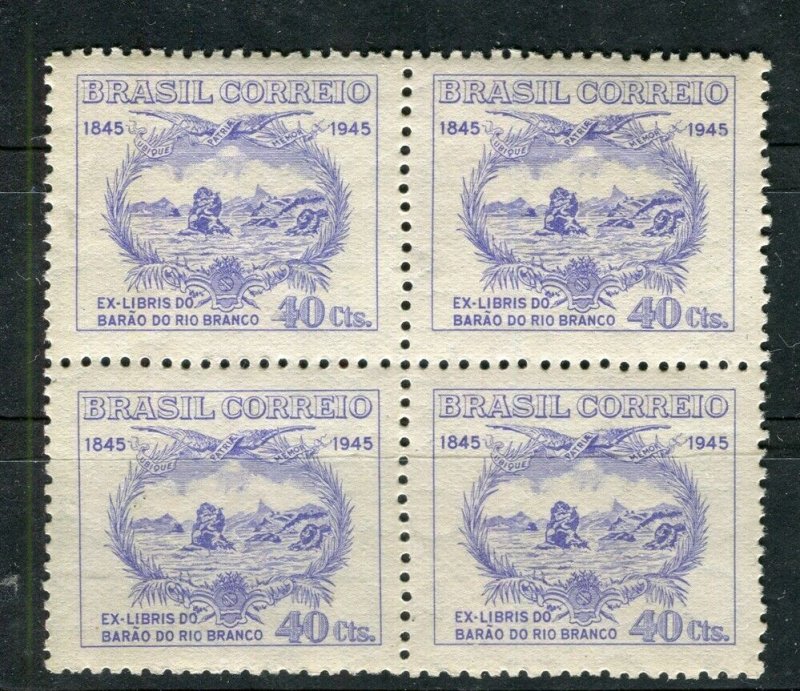 BRAZIL; 1945 early pictorial Airmail issue fine MINT MNH 40c. BLOCK of 4