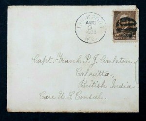 US #205 Sea Post 1886 True Sea Post Office Cover Maine to Calcutta India