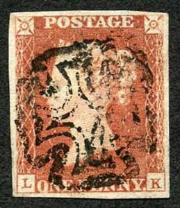 1841 Penny Red (LK) Plate 9 Manchester MX Superb Four Margin