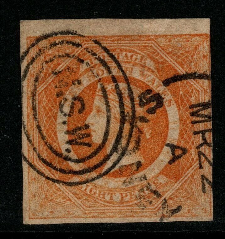 NEW SOUTH WALES SG98 1855 8d DULL YELLOW-ORANGE USED