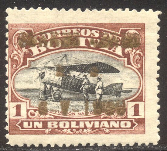 BOLIVIA #C23 var SCARCE Mint w/ Cert - 1930 1b Red Brown & Black