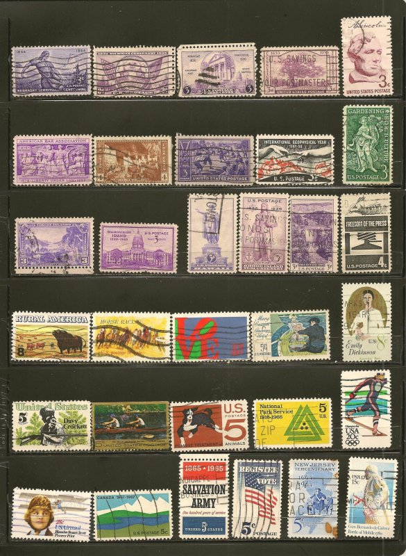 USA Collection of 32 Different Old Used Off Paper Commemorative Stamps