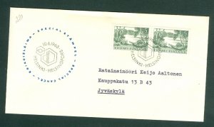 Finland. Cover Cachet Post 1963. Pair 5 Mk.  Special Cancel. Scott # 380. Adr.