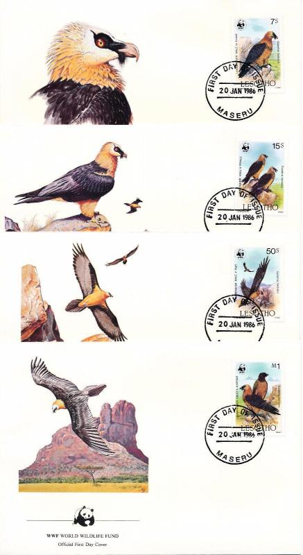 [53611] Lesotho 1986 Birds Vögel Oiseaux Ucelli WWF FDC Vultures 4 covers