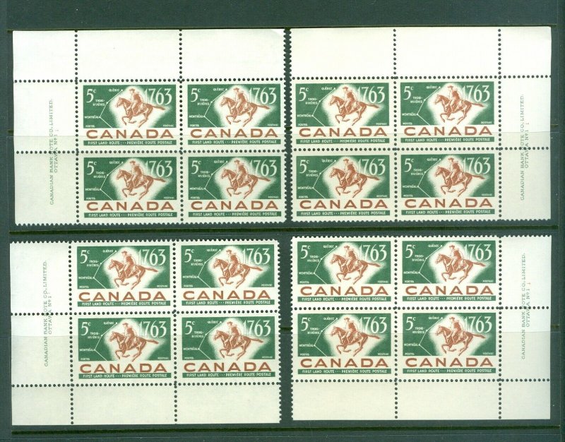 Canada. 1963. 4 Diff. Plate-Blocks. Mnh. Upper/Lower.1 Land Route. Horse Sc# 413 